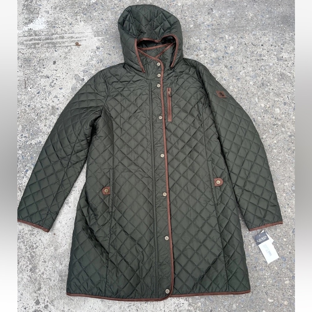 Ralph Lauren Green Quilted Hooded Coat In Litchfield Loden Size XL NWT